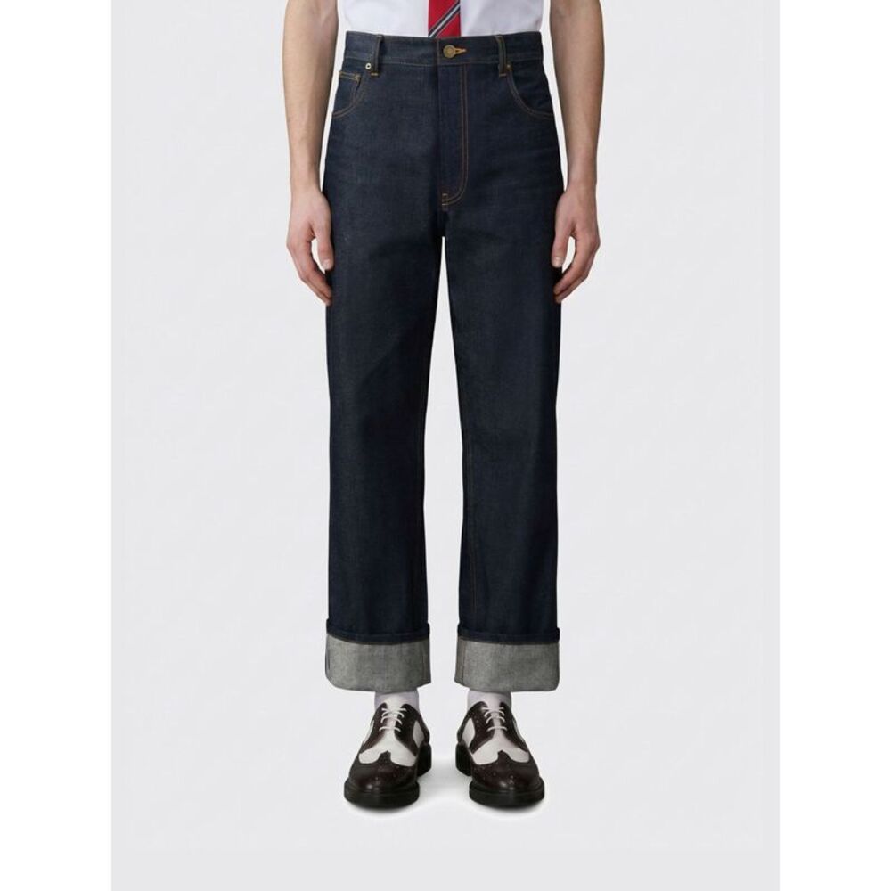 Thom Browne Men Cotton Denim Wide Leg Jeans Thom Browne